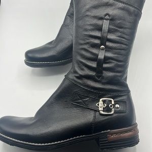 Knee high black leather boots